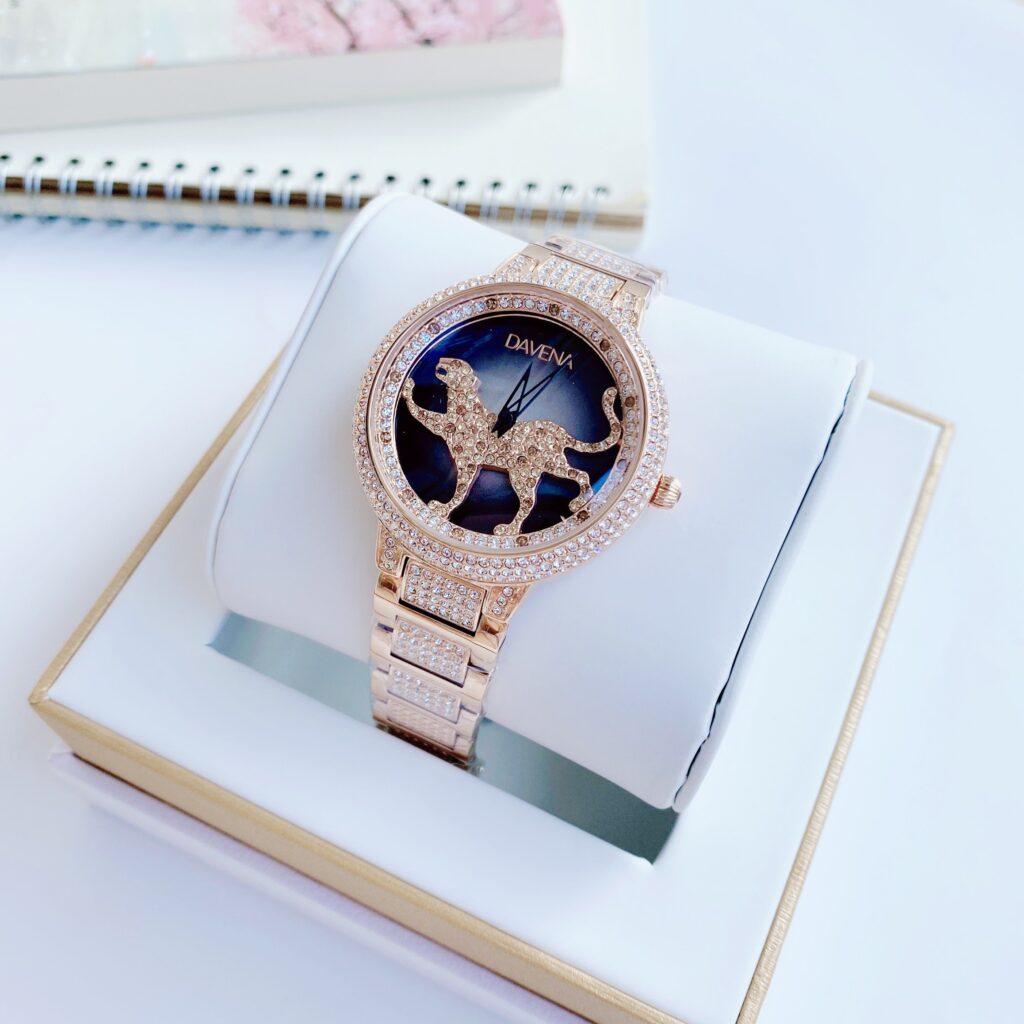 Đồng hồ nữ chính hãng Davena 60089 họa tiết con báo rose Gold 38mm