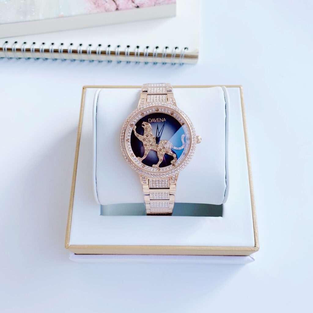 Đồng hồ nữ chính hãng Davena 60089 họa tiết con báo rose Gold 38mm