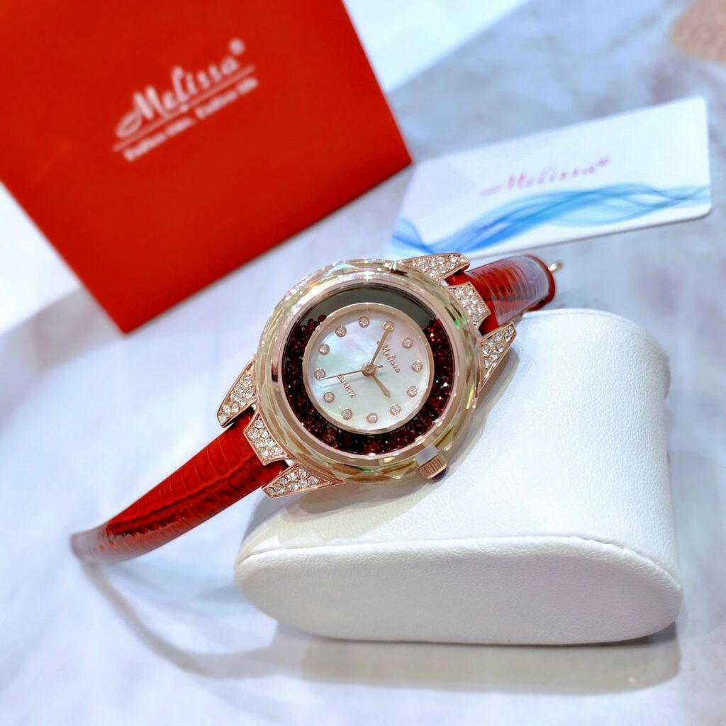 Đồng hồ nữ Melissa F12089 rose gold chính hãng thiết kế đá rơi mặt xà cừ 25mm (7)