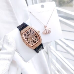 Đồng hồ Madocy M81666 nữ chính hãng vỏ vàng hồng dây da đen 32mm (1)