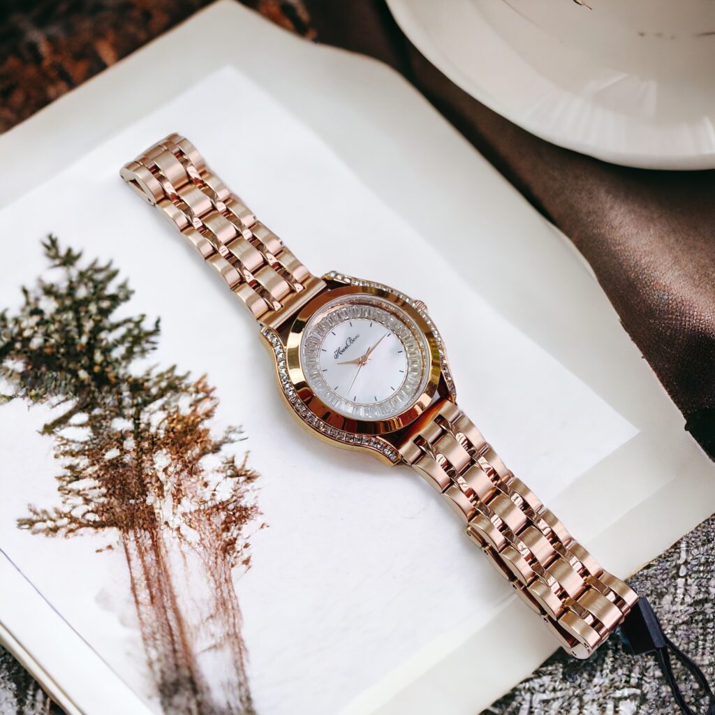 Đồng hồ nữ Hanboro rose gold đính đá chính hãng 35mm (2)