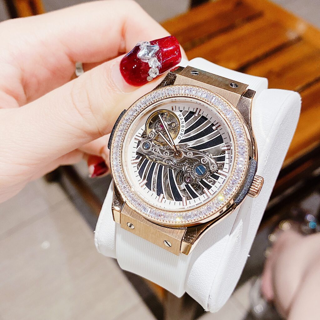 Đồng hồ Hanboro nữ rose gold đính đá chính hãng 36mm (1)