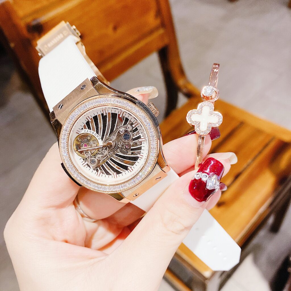 Đồng hồ Hanboro nữ rose gold đính đá chính hãng 36mm (1)