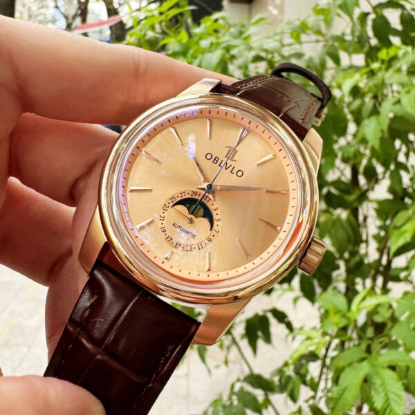 Đồng hồ nam Oblvlo rose gold Chính Hãng mặt số chải tia 42mm (1)