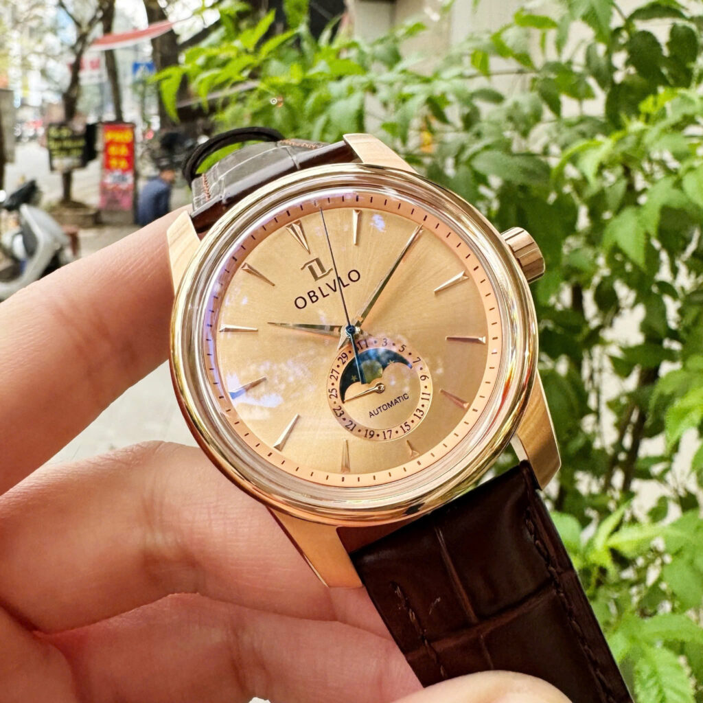 Đồng hồ nam Oblvlo rose gold Chính Hãng mặt số chải tia 42mm (1)